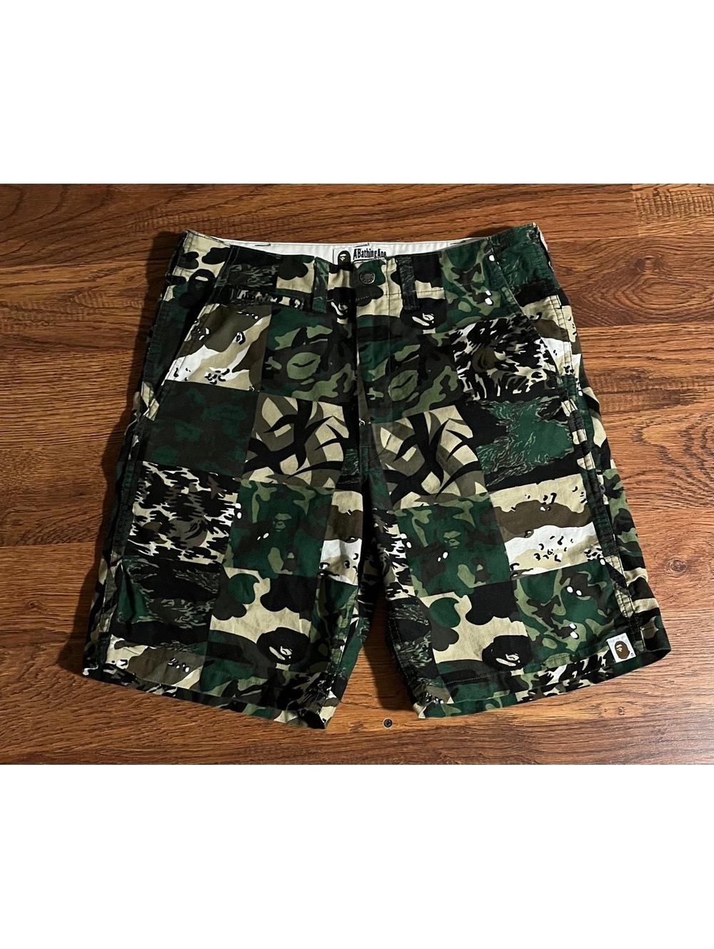 A Bathing Ape Bape Patchwork Camo Cargo Shorts Size S